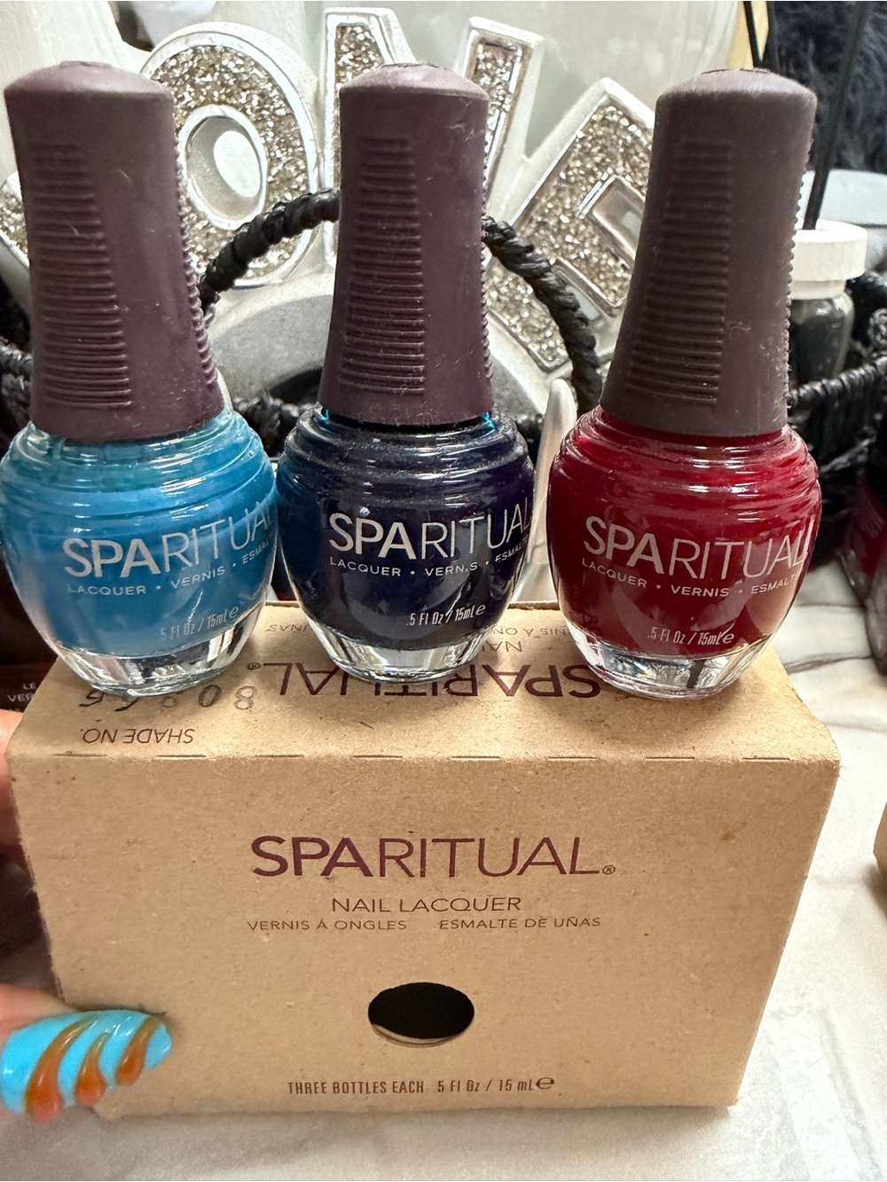 Nail Lacquer Trio — Bright Blue, Navy & Red